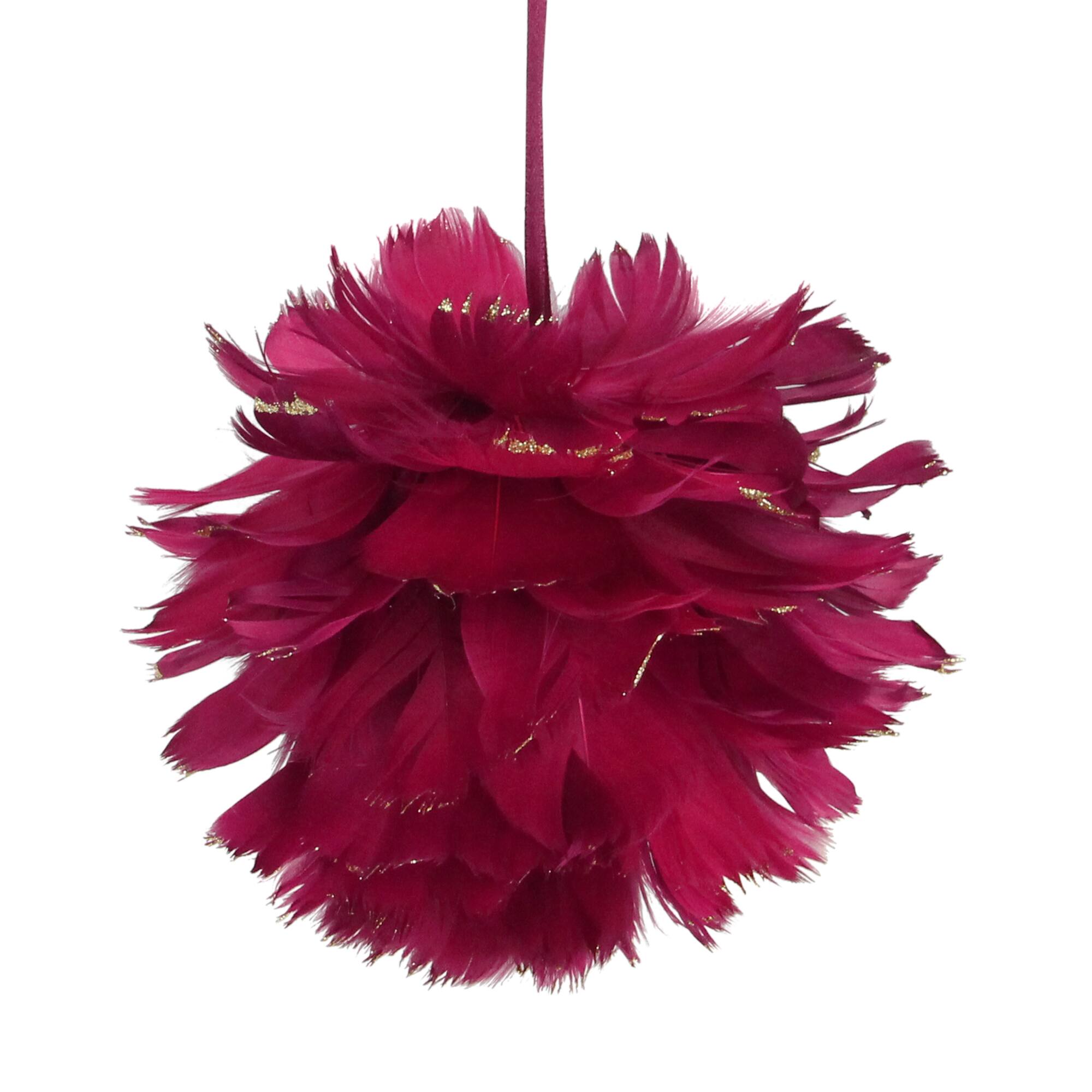 5.5" Pink & Gold Glitter Tipped Feather Ball Ornament